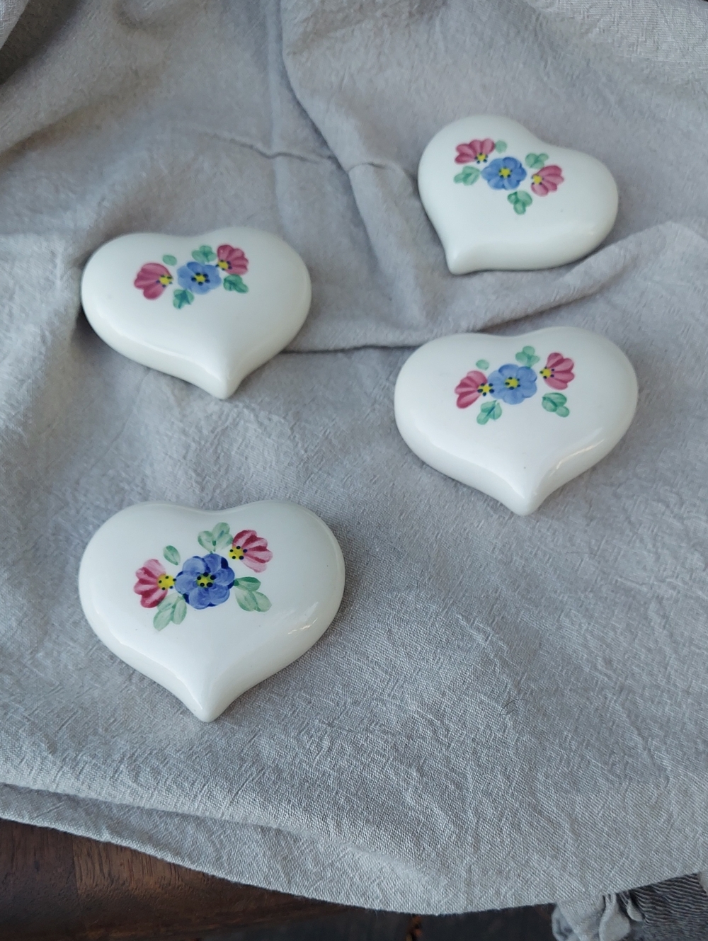 Vintage Homco Ceramic Puffy Heart Wall Hanging Decor Set of 4 Handpainted Floral